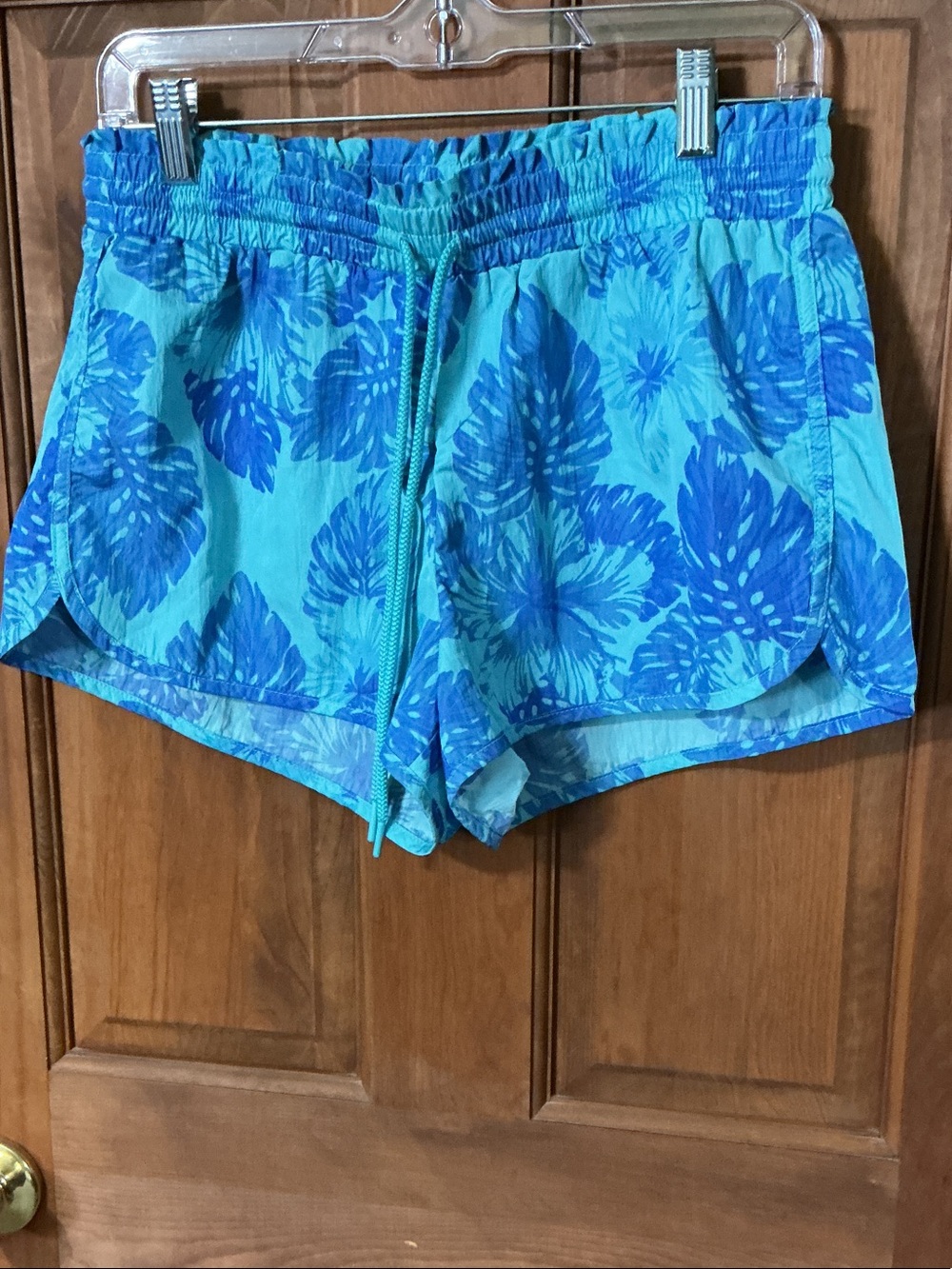 aerie Aqua & Royal Blue Tropical Print Athletic Shorts